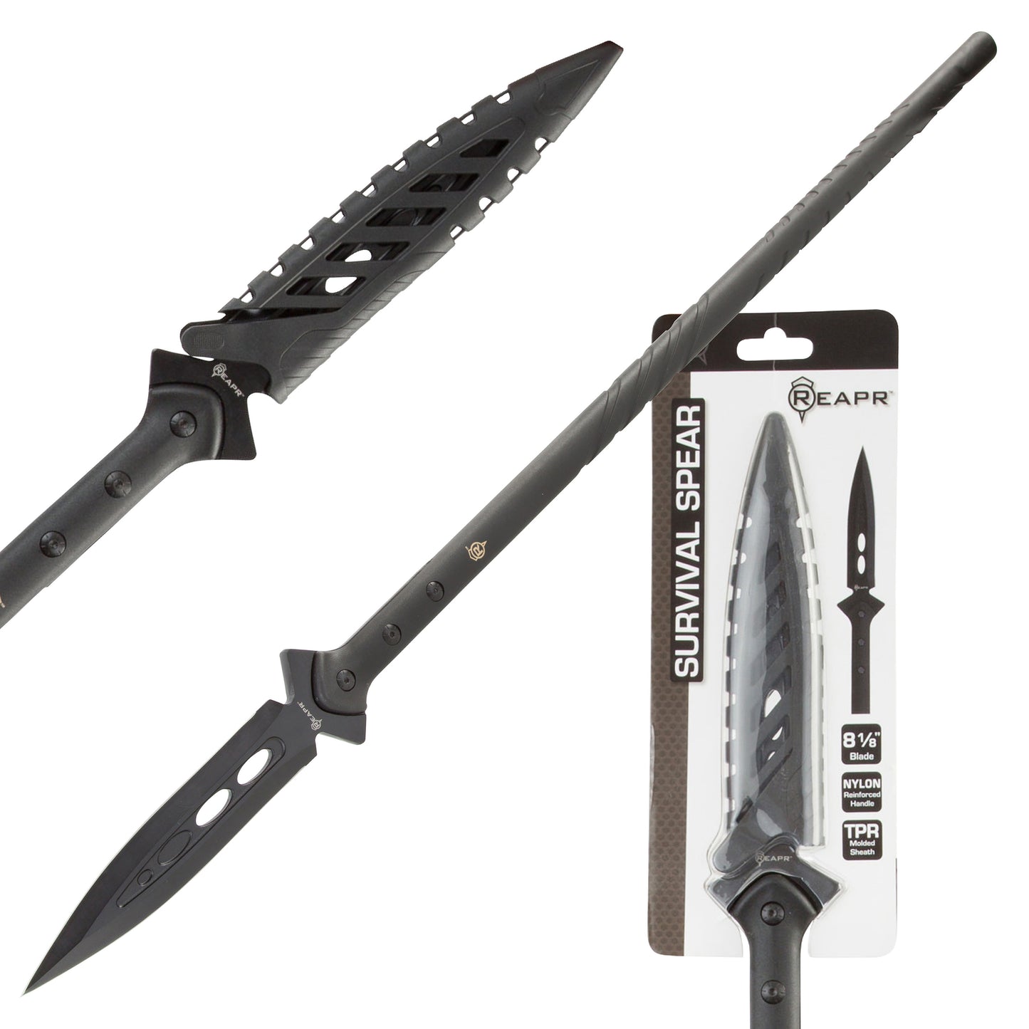REAPR 11003 Survival Spear, stainless-steel double-edged blade for hunting, tactical uses, as well as general protection.
