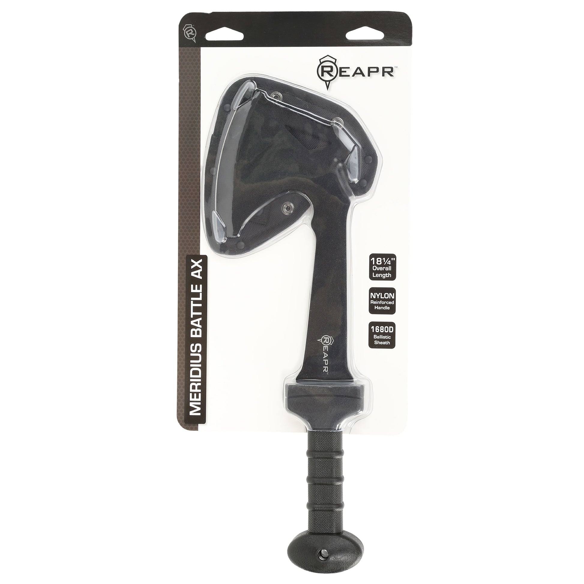 REAPR 11020 Meridius metal battle axe for chopping branches, ripping cloth or fabric, light sawing, and outdoor camping.