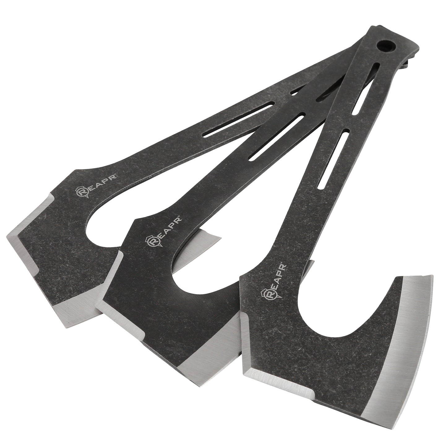 REAPR 11023 Chuk 3 Piece Throwing Axe Setthrowing axe set is constructed of single-piece 420 stainless steel for withstanding the force of throws.